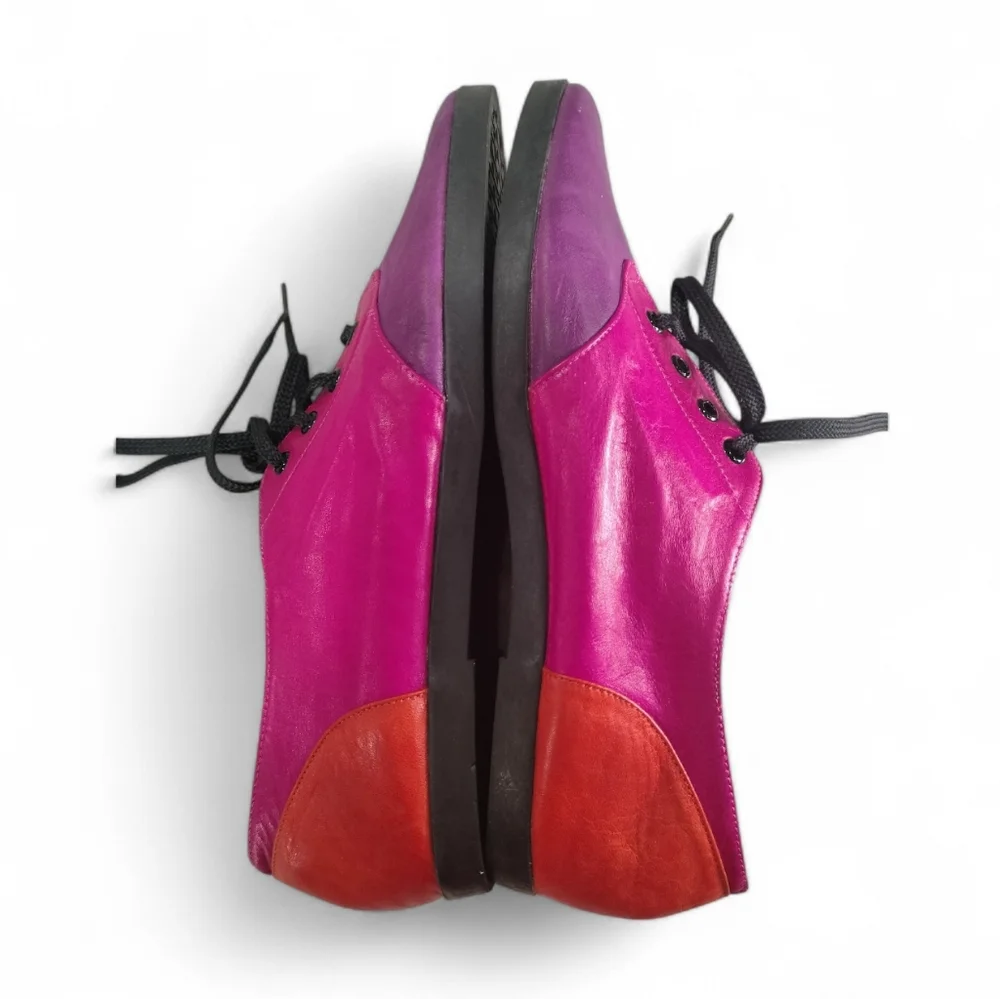 Pink Purple Colorblock Vintage 80s Leather Lace Up Oxford Flats Dress Shoes 10